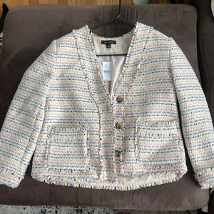 Ann Taylor tweed blazer multicolor stripes with glitter accents NWT